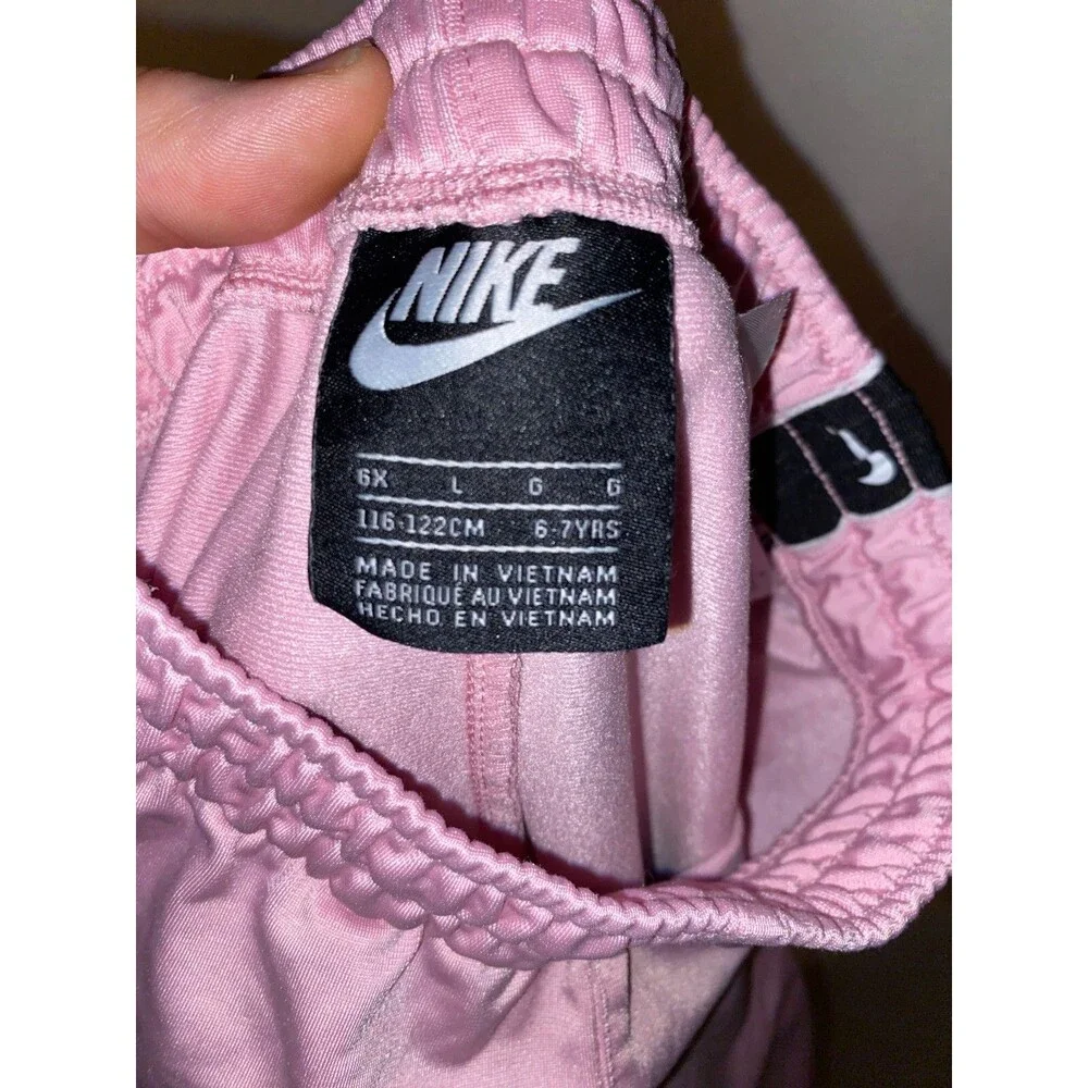 Nike Girls Pink Jogger Pants Size 6 Kids L Black stripe Swoosh